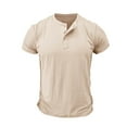thumbnail image 3 of Men's Henley T-Shirt Casual Crew Neck Short Sleeve Button Shirts Summer Fashion Solid Color Basic Tee Tops, 3 of 4