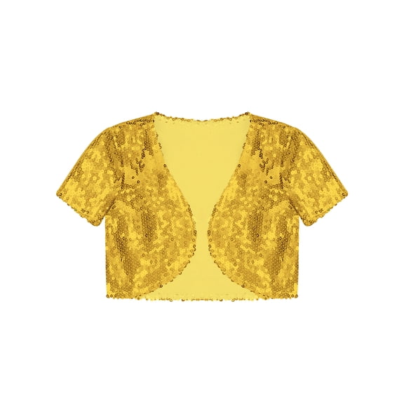 MSemis Girls Sparkle Sequins Bolero Shrug Open Front Short Cardigan Jacket Gold 10