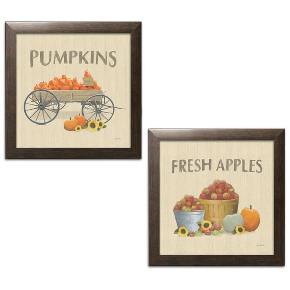 Gango Home Decor Country-Rustic Heartland Harvest Moments III & IV by James Wiens (Ready to Hang); Two 12x12in Brown Framed Prints