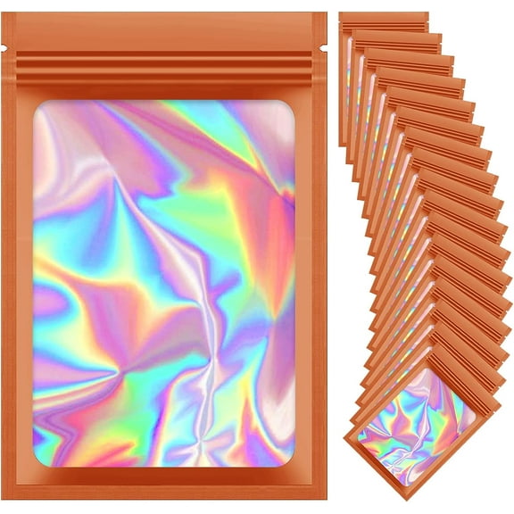 100 Pieces Resealable Smell Proof Bags Mylar Ziplock Packaging Pouch For Food Eyelash Jewelry Electronics Party Wholesale Gloss Sample Bags (LL-REB-ORANGE-4.7x7.8inch)