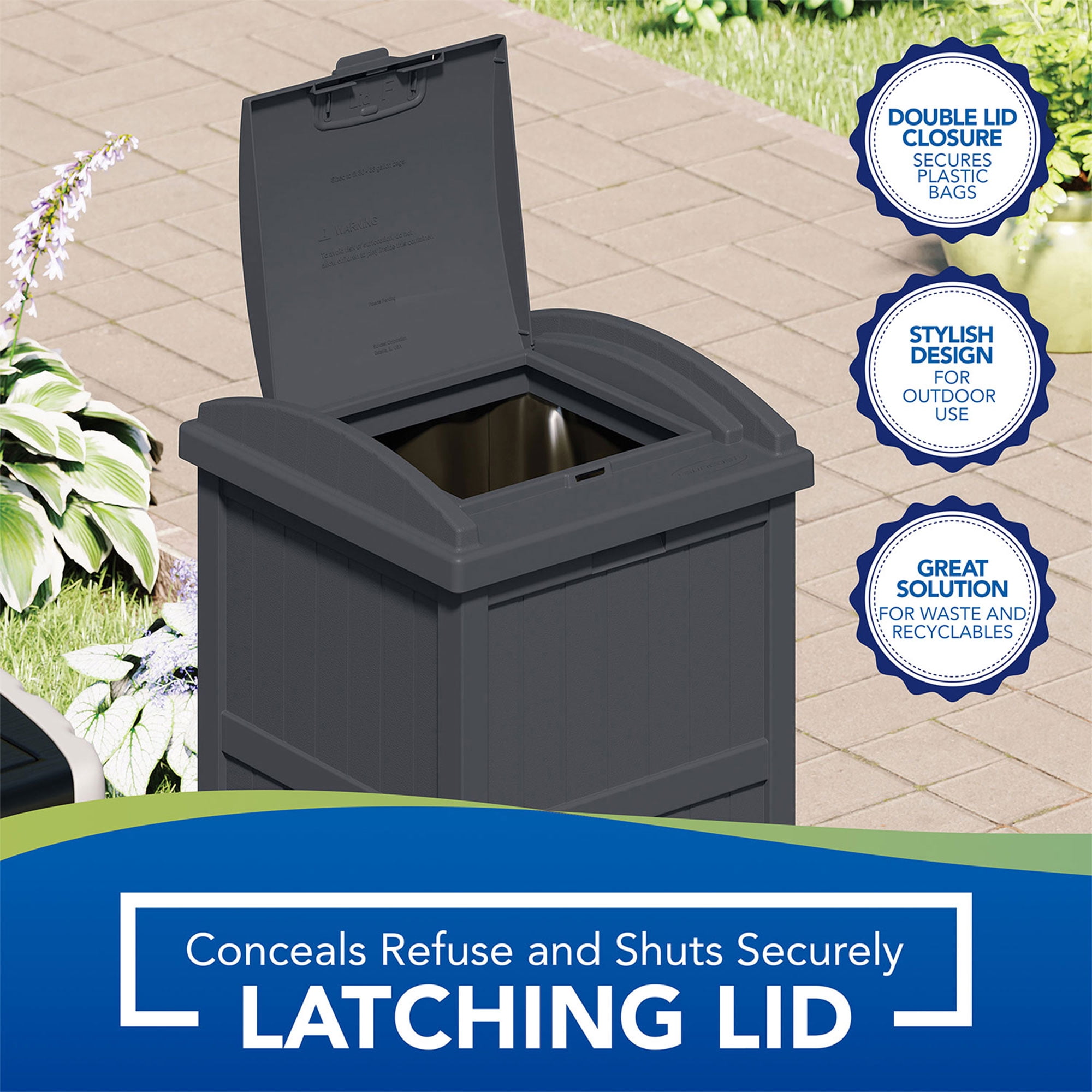 Suncast 30-Gallon Hideaway Outdoor Trash Waste Bin, Cyberspace (2 Pack)
