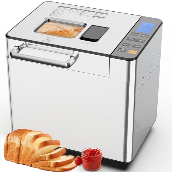 WiseStone 2LB 25-in-1 Stainless Steel Bread Maker Machine with Auto Fruit Nut Dispenser, Gluten-Free Setting, 13H Delay Timer & Keep Warm