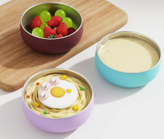 Silicone bowl with stainless steel baby bowl - drop-proof and heat-resistant children's tableware set