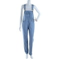 thumbnail image 2 of Feinuhan Womens Blue Denim Jean Straight Leg Distressed Pocket Bib Overalls, 2 of 7