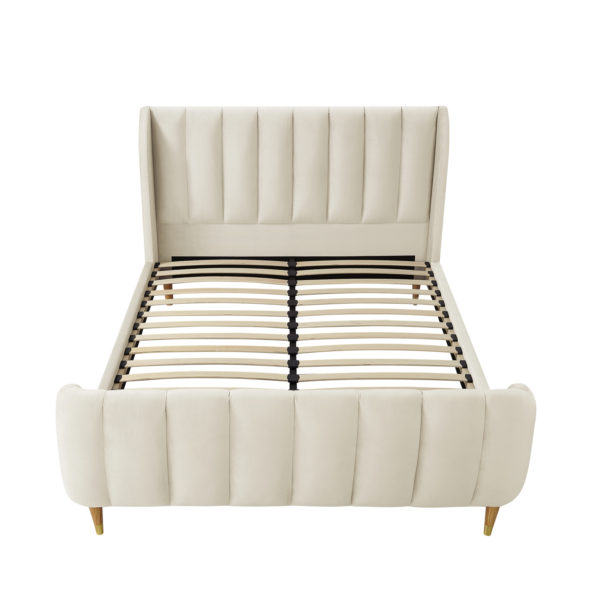 Loft Lyfe Devonte Upholstered Contemporary King Velvet Channel Tuffed Wingback Platform Bed, Beige - image 2 of 10