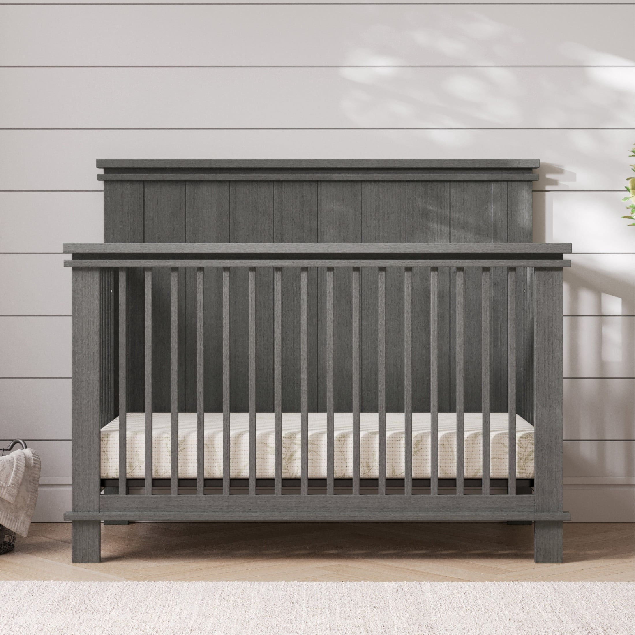 Child Craft Denman 4-in-1 Convertible Crib, Craftsman Panel Design, 2 Mattress Heights, Midnight Gray