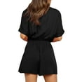 thumbnail image 3 of KOMOO Women Shorts Loose Jumpsuits Button High Waist Elastic Romper Pockets Knot Tie Playsuit, 3 of 4