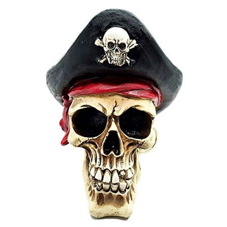 Pirate Captain Marauder Looting Skull With Hook Hat Skeleton Figurine Statue