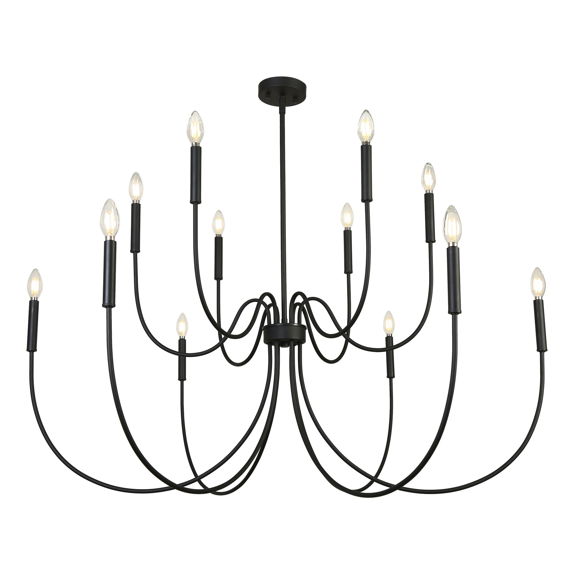 LNC Dolohovstrout 47.2'' 12 -Light Matte Black Bare bulb Metal Chandelier