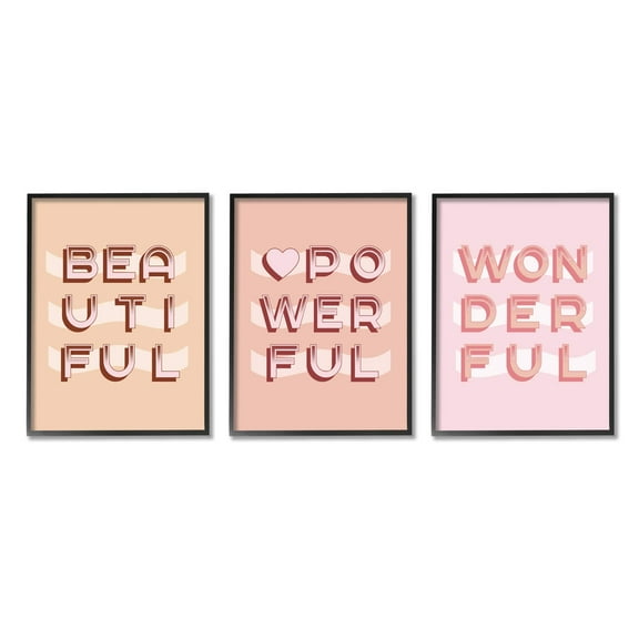 Stupell Indtries Beautiful Powerful Wonderful Encouragement Pink White Heart,24 x 30,Design by Daphne Polselli