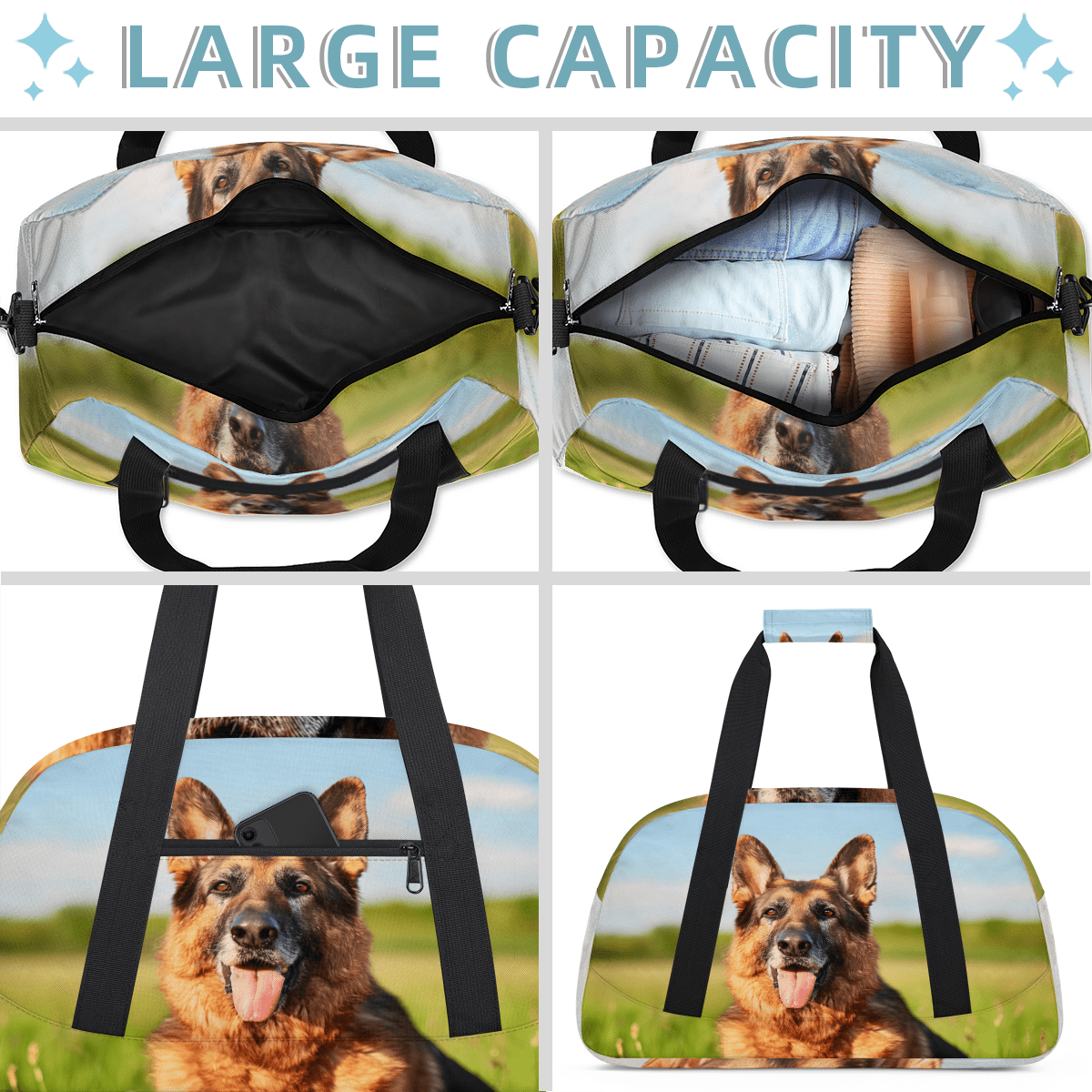 Herdesigns German Shepherd Dog Sports Duffle Bag for Women & Men, Gym Bag Dance Bag Overnight Bag Carry On Weekender Travel Bag