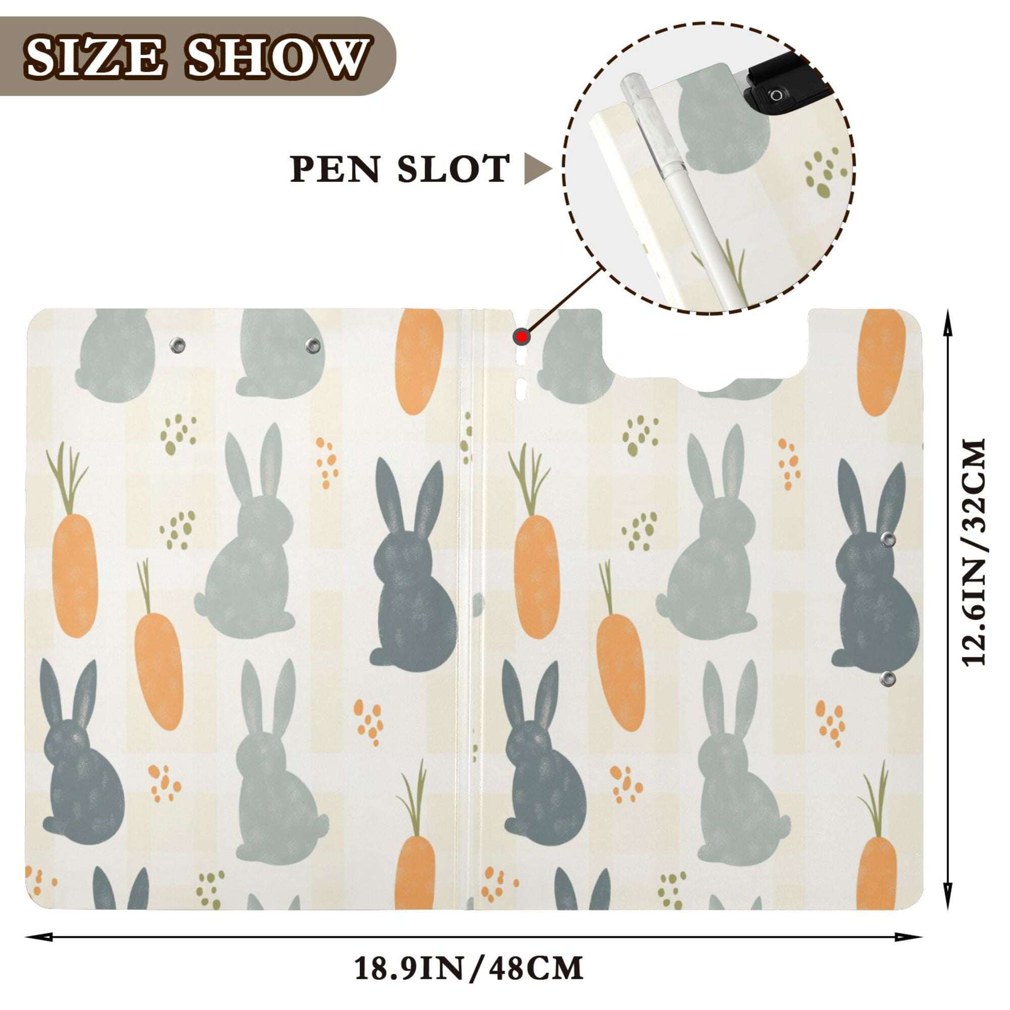 FORMRS A4 Clipboard Folder with Pen Holder Horizontal Foldable School Office Binder, Whimsical Rabbits