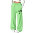 thumbnail image 2 of fatyb Girls Baggy Sweatpants Bow Printed Wide Leg Long Pants Elastic Waist Jogger Pants with Pockets, 2 of 6