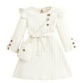 thumbnail image 1 of PMVFHDE Liquidation Combinaisons pour Filles Robe Décontractée pour Filles Blanche à Manches Longues avec Dentelle Petit Parfum Taille Rayures avec Sacoche Jupe d'Automne pour Enfants Blanche, 7-8 Ans, 1 of 8