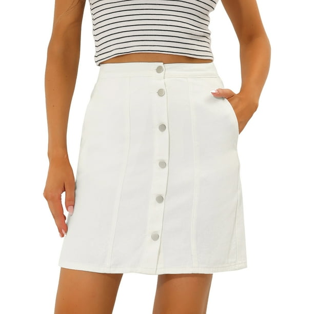 Falda corta de mezclilla Allegra K con botones y bolsillos Blanco S