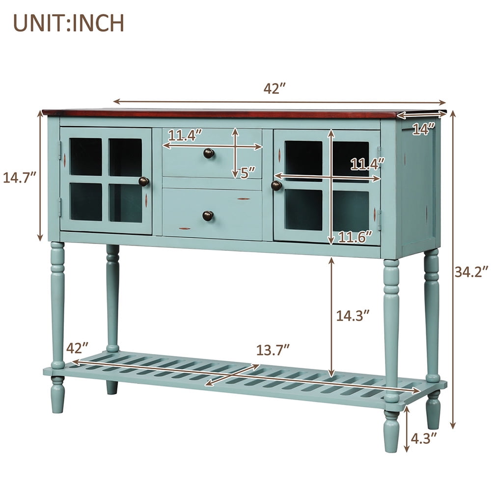 Lowestbest Sideboard Console Table, Entryway Accent Sofa Table with Bottom Shelf, Glass Buffet Storage Cabinet for Living Room, Blue Lowestbest Sideboard Console Table, Entryway Accent Sofa Table with Bottom Shelf, Glass Buffet Storage Cabinet for Living Room, Blue