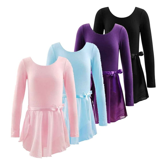 Emy Dola Girls Ballet Leotards with Removable Skirt Combo Toddler Long Sleeve Crisscross Back Dance Dress Outfit 3-10Y