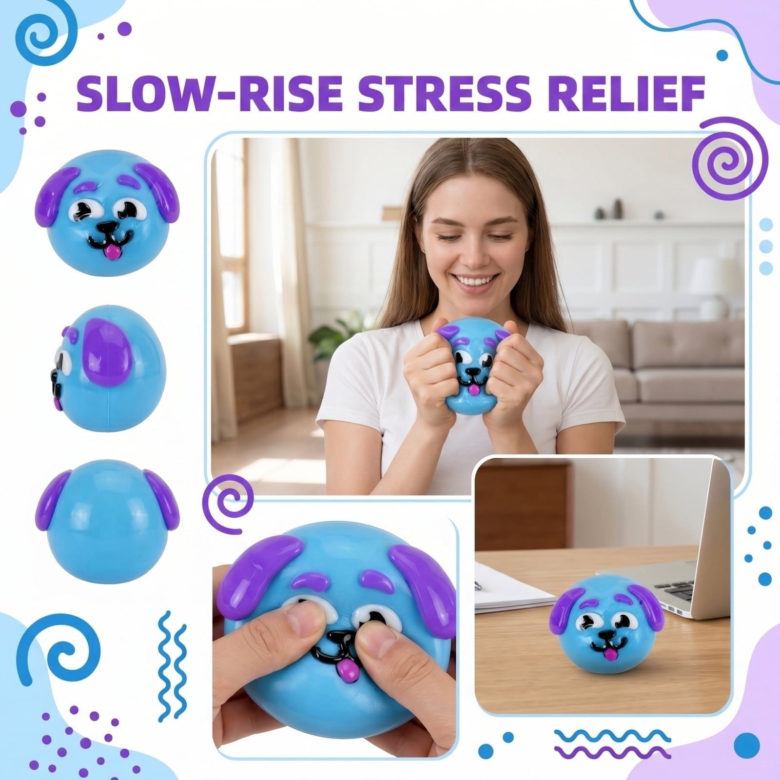 Silicone Face-Changing Squishy Stress Balls 2-Pack, Squeeze & Swap Expression Sensory Toys, Anxiety Relief Fidget Toys, Cute Decompression Toys (Blue + Orange)