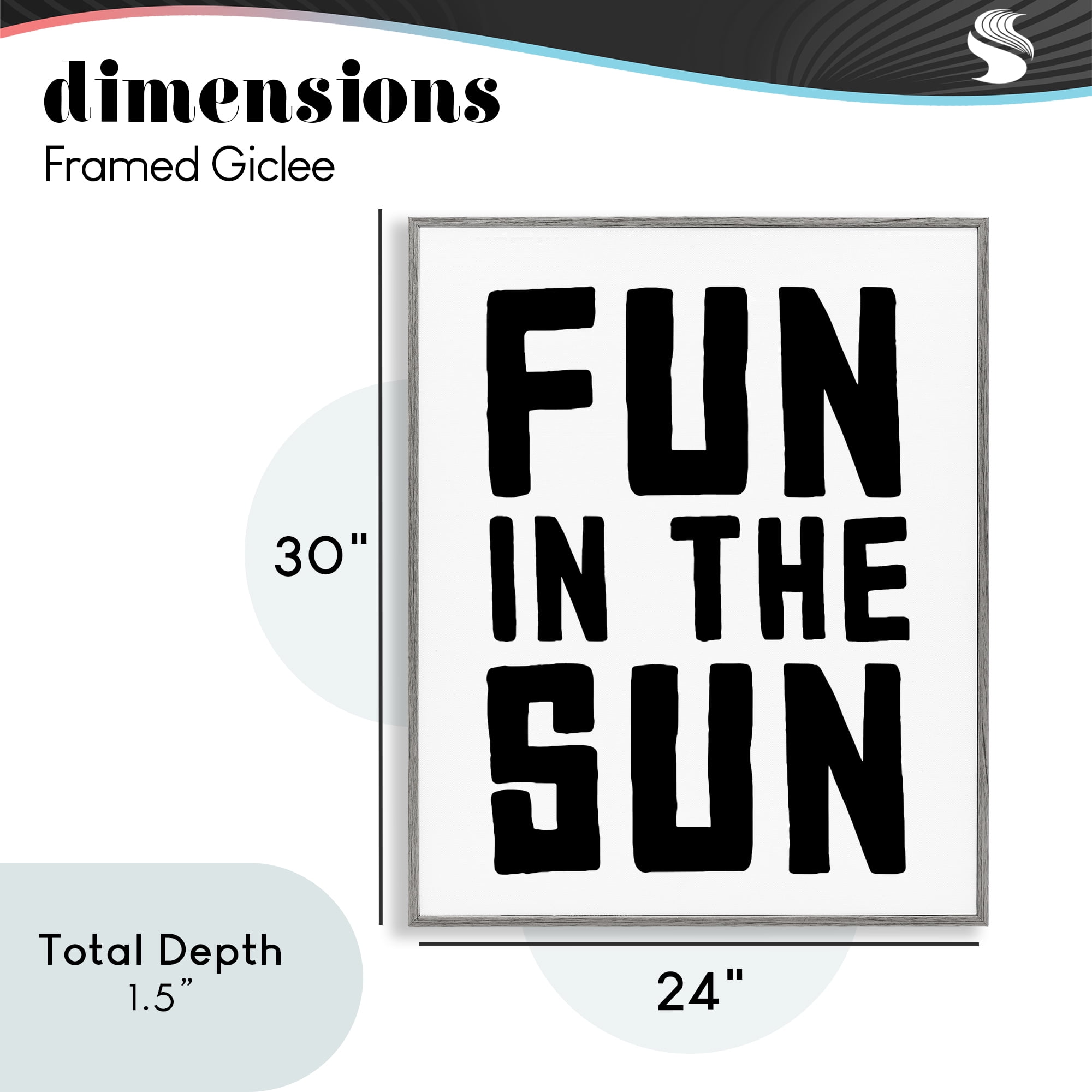 Fun In Sun Simple Sentiment Gray Framed Giclee Art, design by Lettered and Lined
