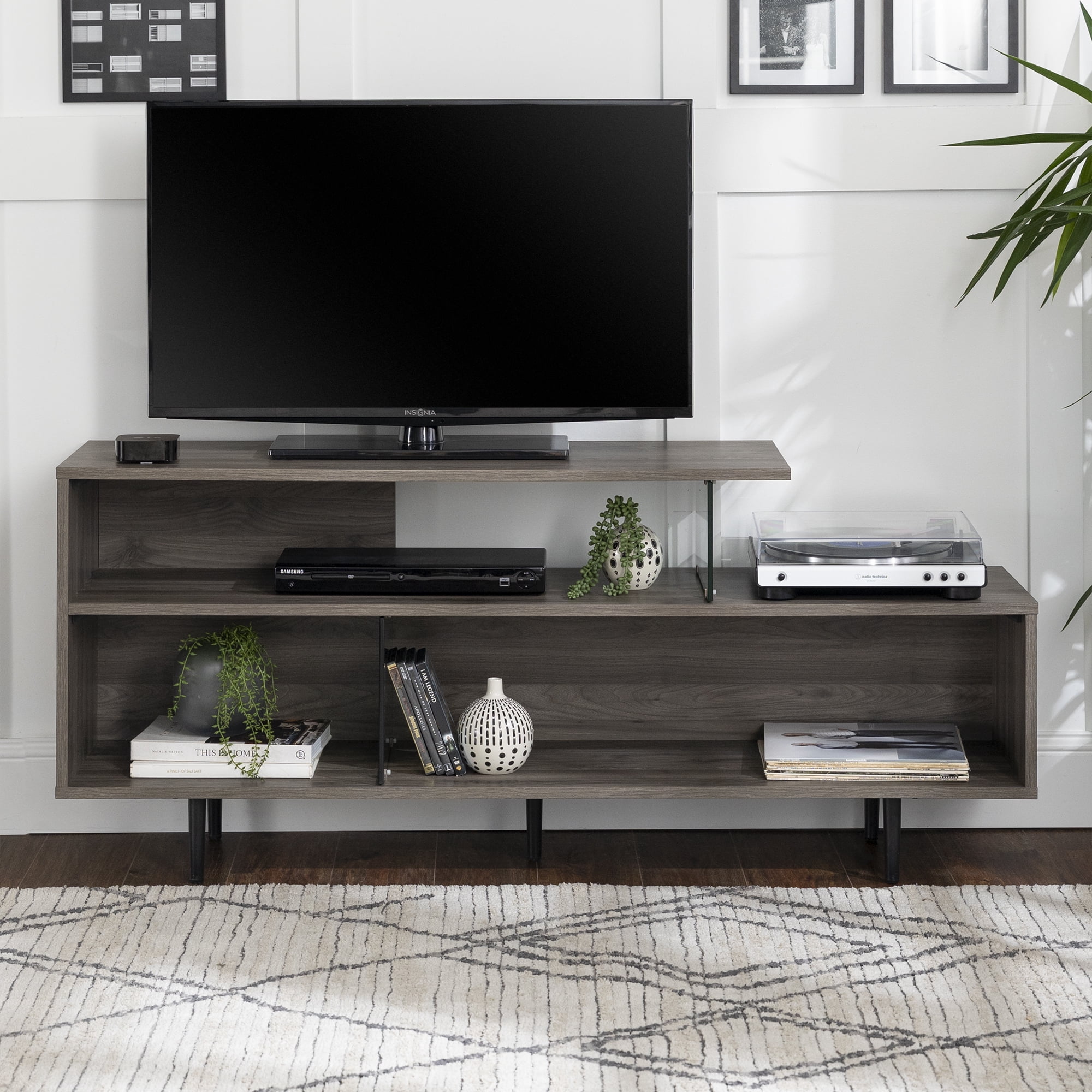 Manor Park Mid Century Modern TV Stand for TVs up to 50", Slate Grey