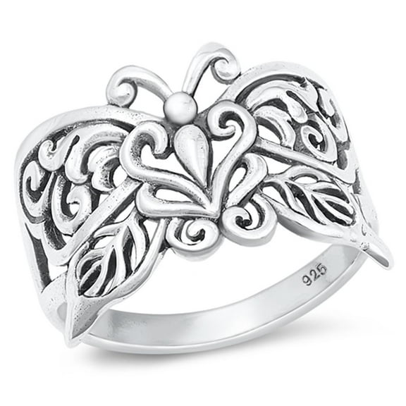 Wholesale Ornate Butterfly Ring 925 Sterling Silver Band Jewelry Female Male Unisex Size 7