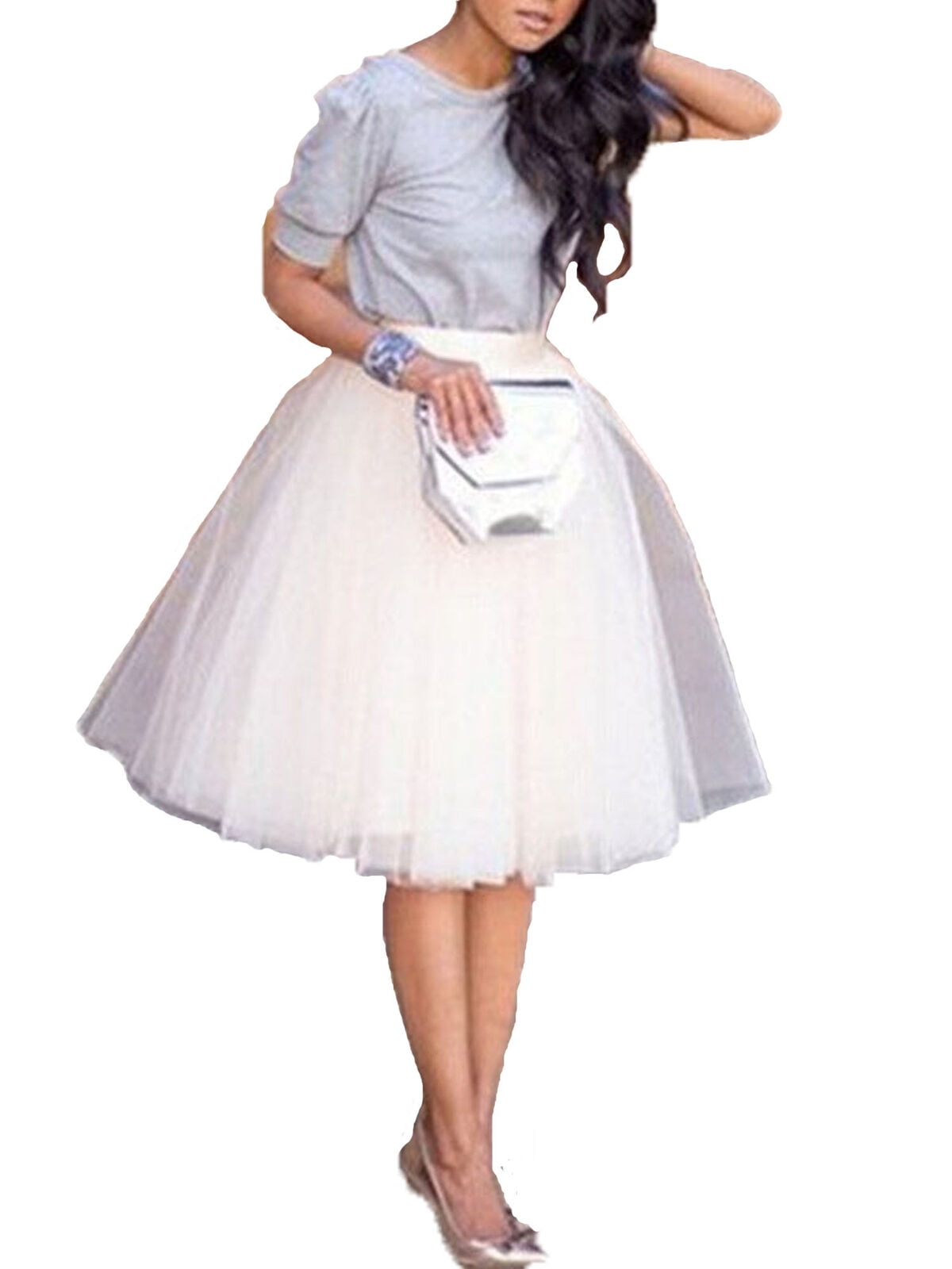Women's Tutu Tulle A line Skirts Short Prom Party Knee Length Petticoat