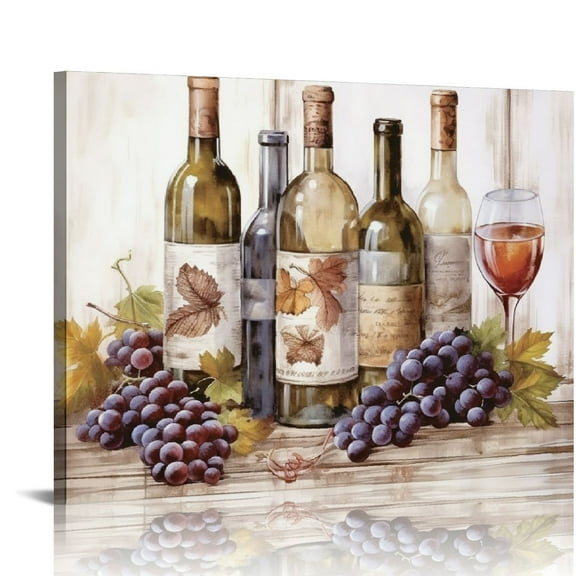 JRXY Kitchen Art Wall Decor Neutral Wine Glasses Large Canvas Art for Dining Room Farmhouse Retro Paintings Mid Century Wall Pictures Living Room Bedroom Brown Artwork 16x12in