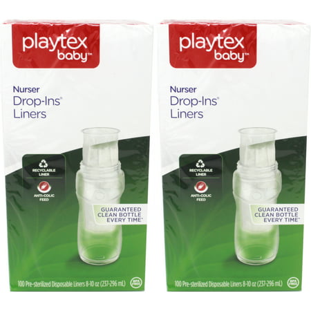 2 Pack Playtex Baby Nurser Disposable Drop-In Baby Bottle Liners 8 Oz, 100 Ct