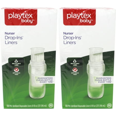 2 Pack Playtex Baby Nurser Disposable Drop-In Baby Bottle Liners 8 Oz, 100 Ct Ea