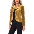 thumbnail image 4 of INSPIRE CHIC Women's Notched Lapel Long Sleeve Button Velvet Blazer L Gold, 4 of 6