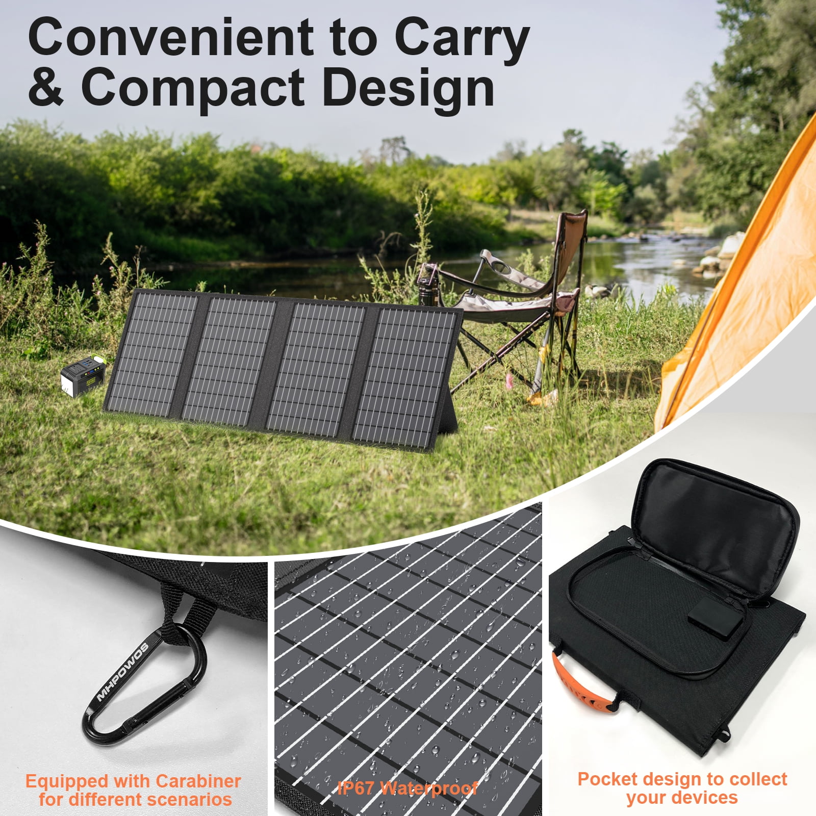 MHPOWOS Solar Panel 60 Watt USB Solar Charger for Outdoor Camping Backup Powerstation iPhone iPad