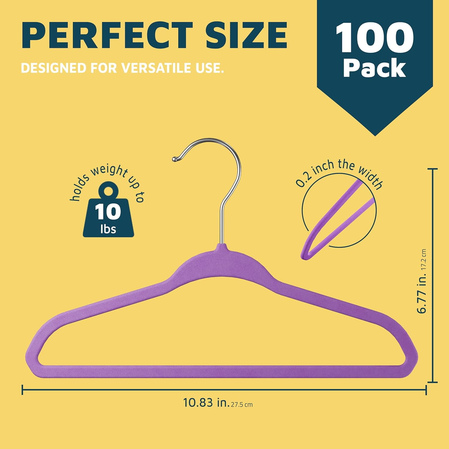 Lifemaster Velvet Kids Hangers, 100-Pack Non-Slip Baby & Toddler Clothes Hangers, Slim Space-Saving with Swivel Hook, Purple