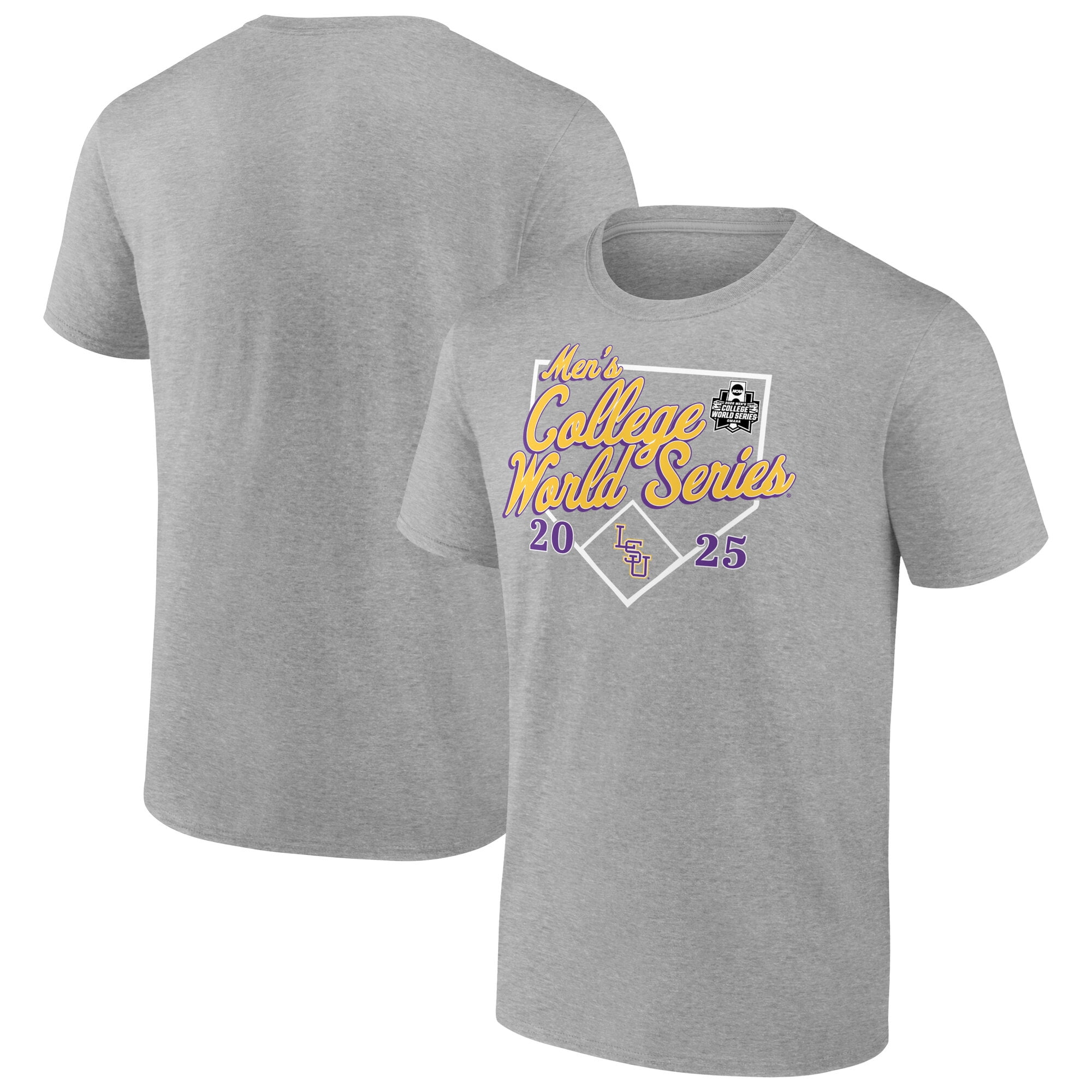 LSU Tigers Women's Baseball Tee - Arch Over Heather Gray Raglan Sleeve Shirt, Officially Licensed Fan Apparel