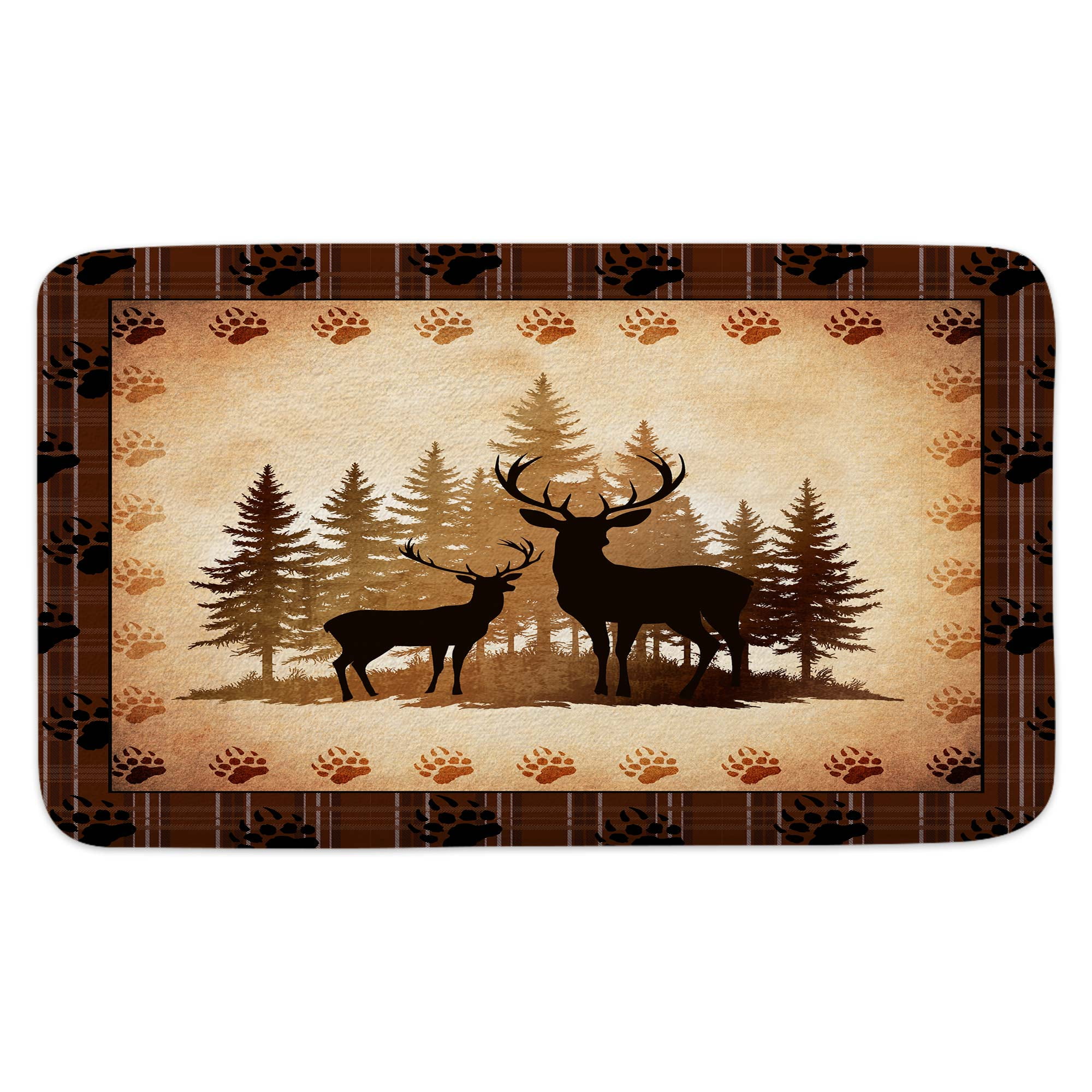 Rustic Cabin Lodge Deer Bath Rugs for Bathroom, Forest Animal Vintage Print Country Farmhouse Wooden Board Bathroom Rug Bath Mat Set Floor Mats, Hunting Camping Brown Doormat Outdoor Indoor 19X31in