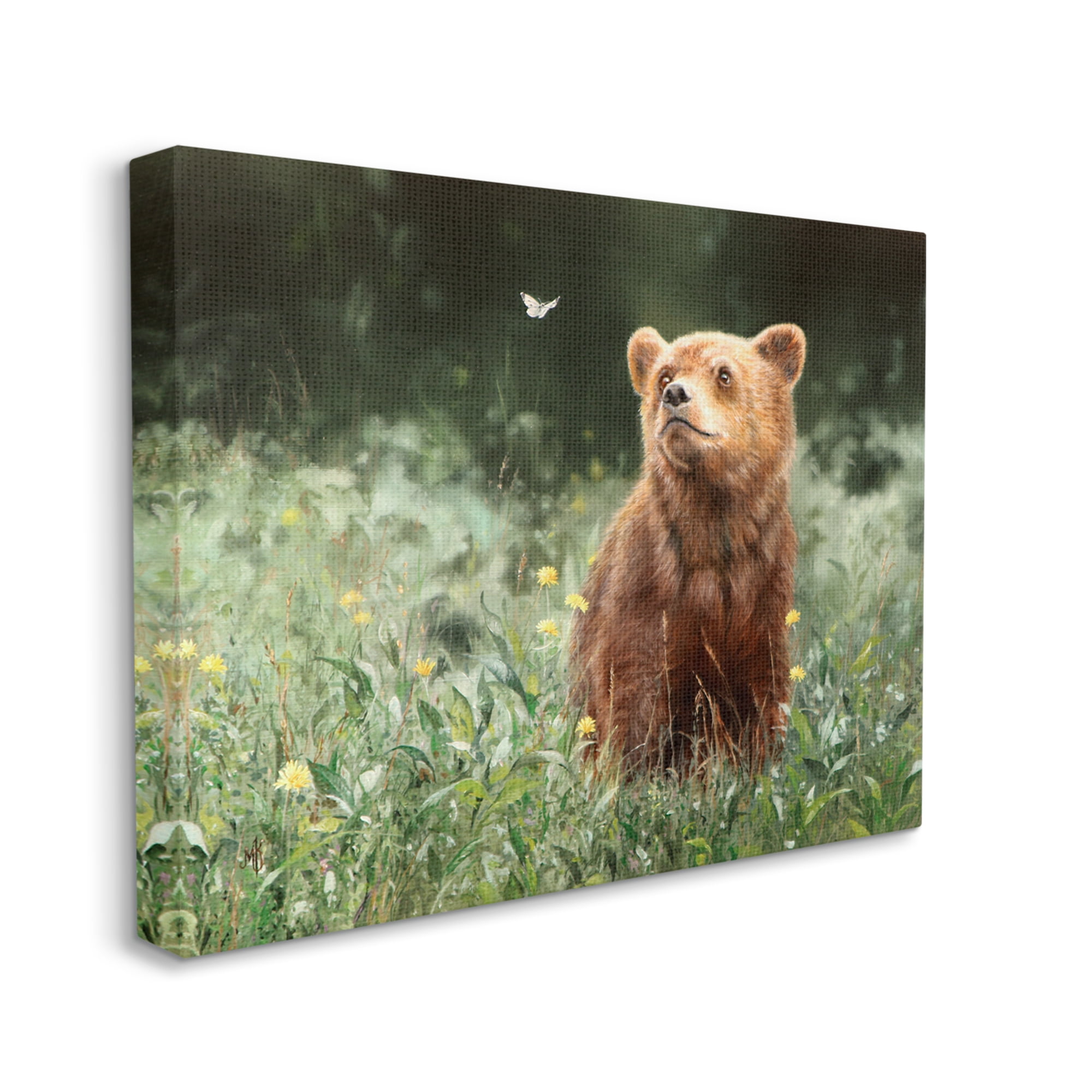 Stupell Industries Bear & Butterfly in Meadow Animals & Insects Photography Gallery Wrapped Canvas Print Wall Art, 20 x 16