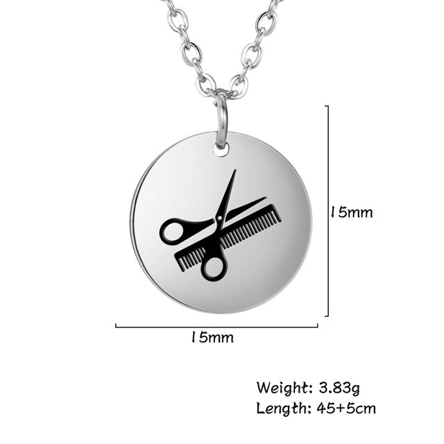 Cazador Women's Necklace Hair Stylist Scissors Comb Round Pendant Stainless Steel Gold Color Jewelry Birthday Mother Day Gift45-50cm Gao Jinjia LED