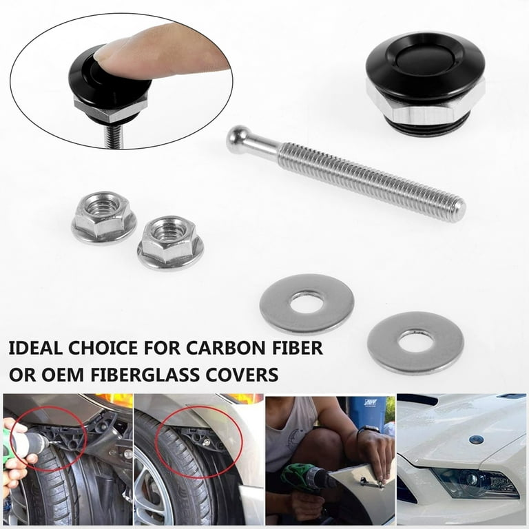 Carbon Fiber Quick Release Push Button Hood Pins Bonnet Lock Clip Bumper  Latch 2