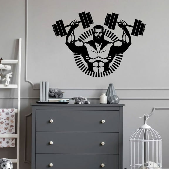 Weight Lift Body Builder Strength Fit Strong Fitness Silhouette Motivation Inspirational Fitness Healthy Life Style Wall Art Vinyl Sticker Decal Home Décor Work Out Gym Room Bedroom Size (18x20 inch)