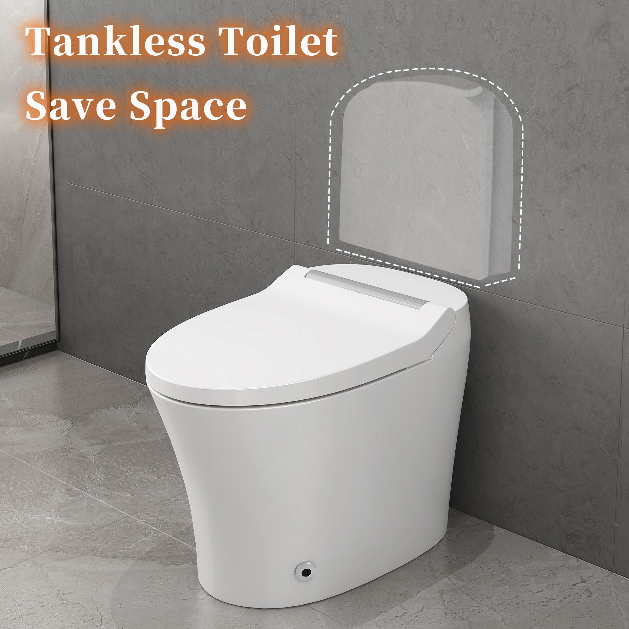 Alvantor Smart toilet with Built-in Heated Seat, Elongated Toilet with Auto Flush, Foot sensor Flush, Night Light White