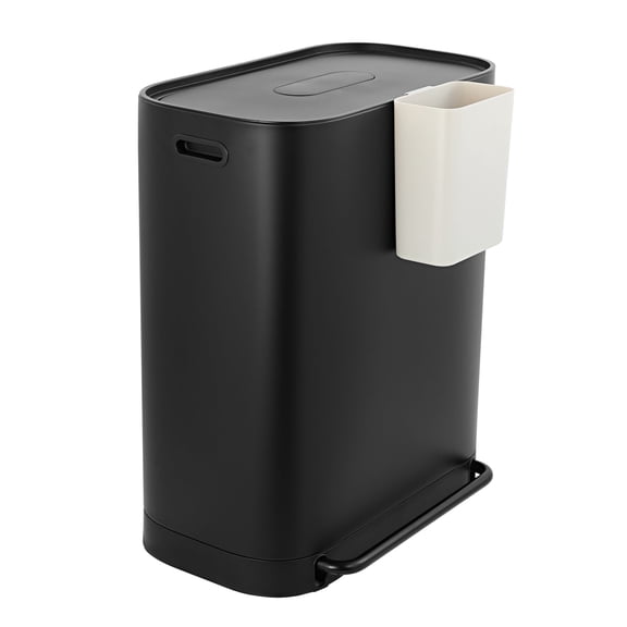 happimess Beni Kitchen Trash/Recycling 16-Gallon Double-Bucket Step Trash Can with Odor Filter and Lid Support, Charcoal Black, HPM1014B