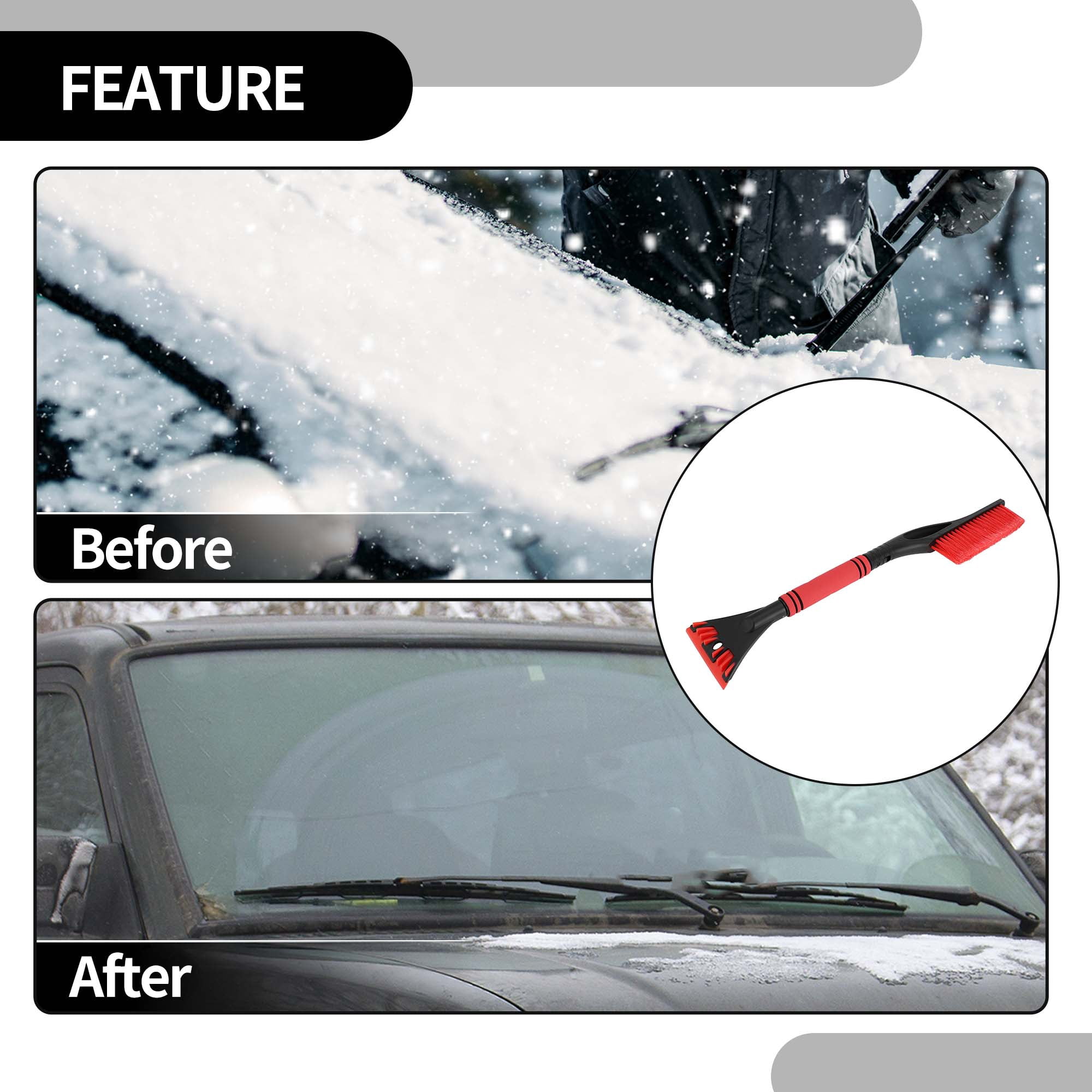 Unique Bargains Car Ice Scraper Brush with Broom - SUV Snow Frost Remover Red