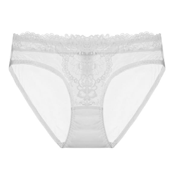 VONCOS Womens Lace Underwear Comfortable Mid Rise Panty | Floral Lace & Sheer Panel White Underwear | Stretchy Everyday Polyester Spandex 1PC,Size M