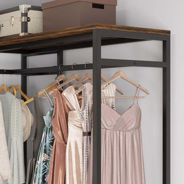 L-Shaped Clothes Rack, Corner Garment Rack with Storage Shelves