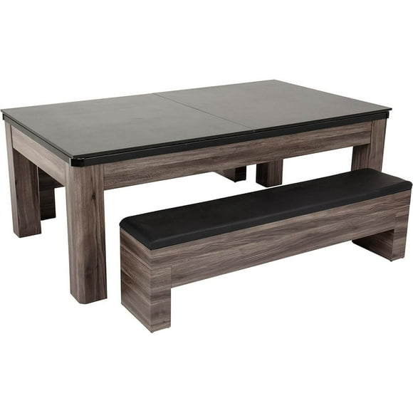 Atomic Hampton 84 Pouces Bois Gris Billard, Air Hockey, Ping-Pong & Ensemble de Table à Manger avec Bancs