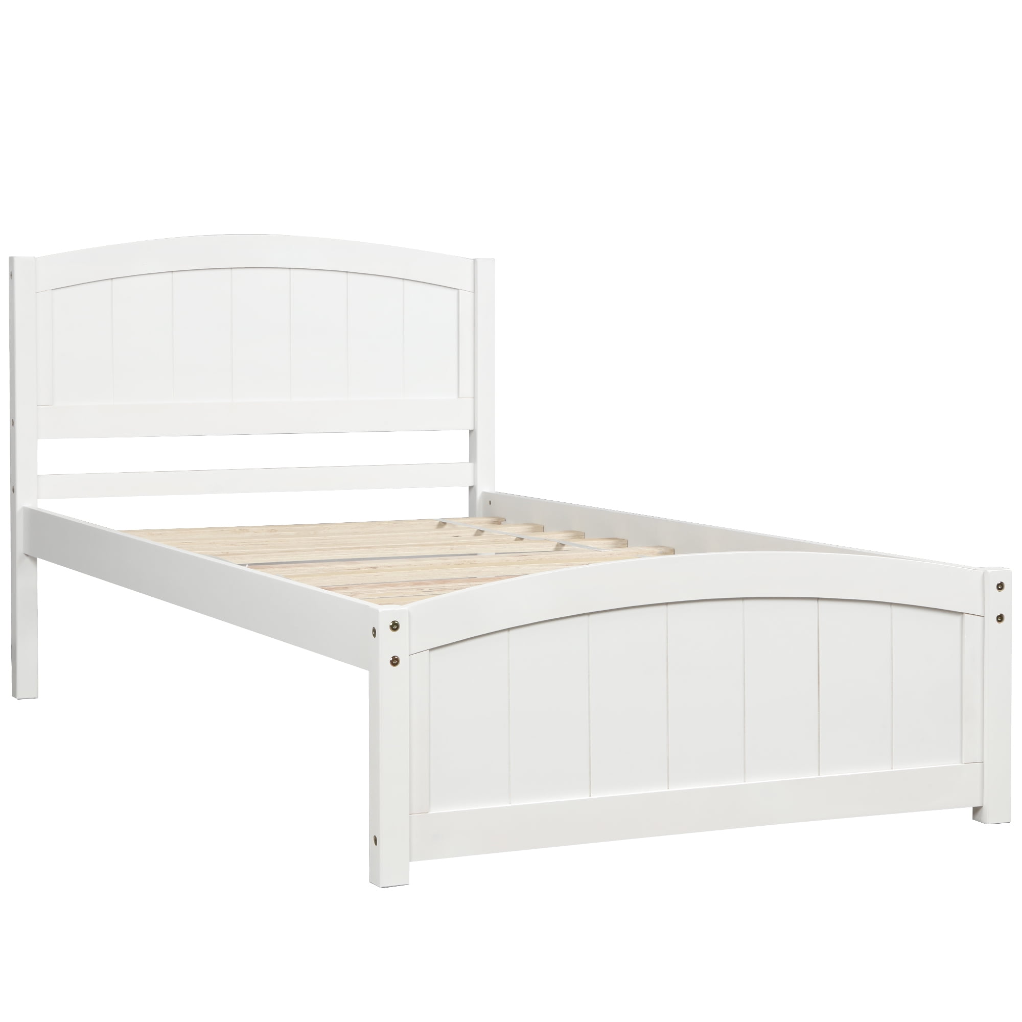 Aukfa Solid Wood Bed Frame, Twin Platform Bed with Headboard, White