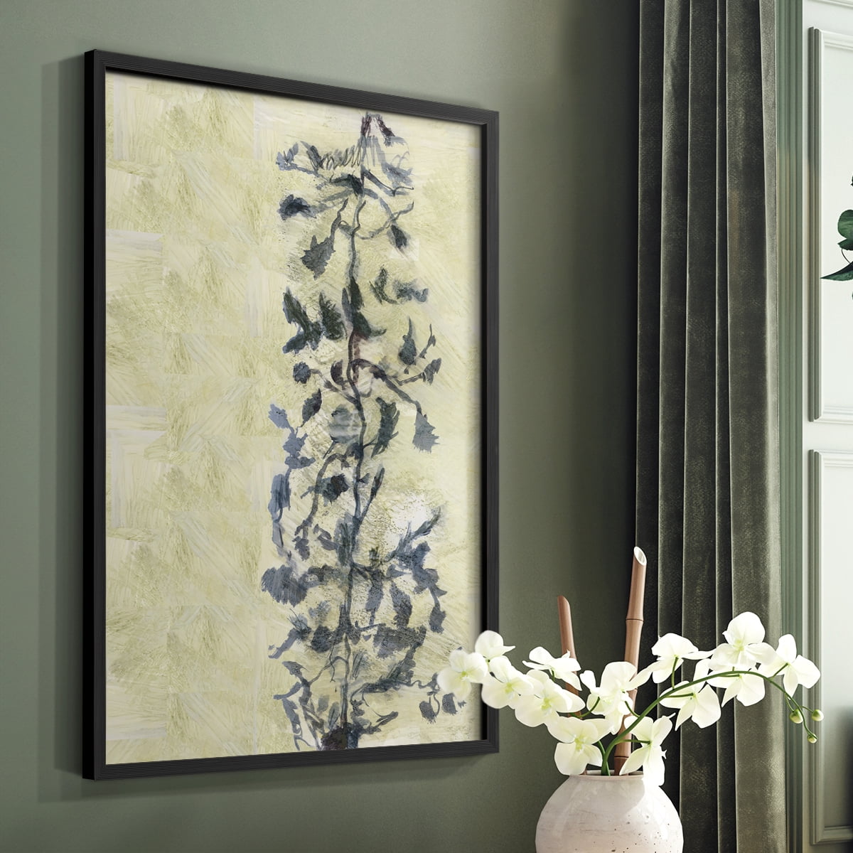 Chinoiserie 2 Tan I Framed Print in Black Solid Wood Framed Print No Nail Hanging