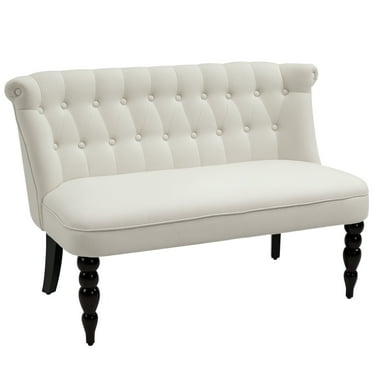 Homiyad Upholstered Armless Fabric Loveseat with Button Tufted Design for Living Room with Wood Legs, Cream White