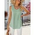 thumbnail image 4 of TEMOFON Women Tank Top Casual Summer Sleeveless Tops for Women Solid Crewneck Blouses Fashion Chiffon Vest Green Tee, 4 of 6