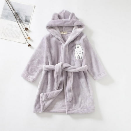 

Hooded Bathrobe for Toddler Cute Plush Sherpa Homewear Sleepwear Bear Print Hooded Night-Robe