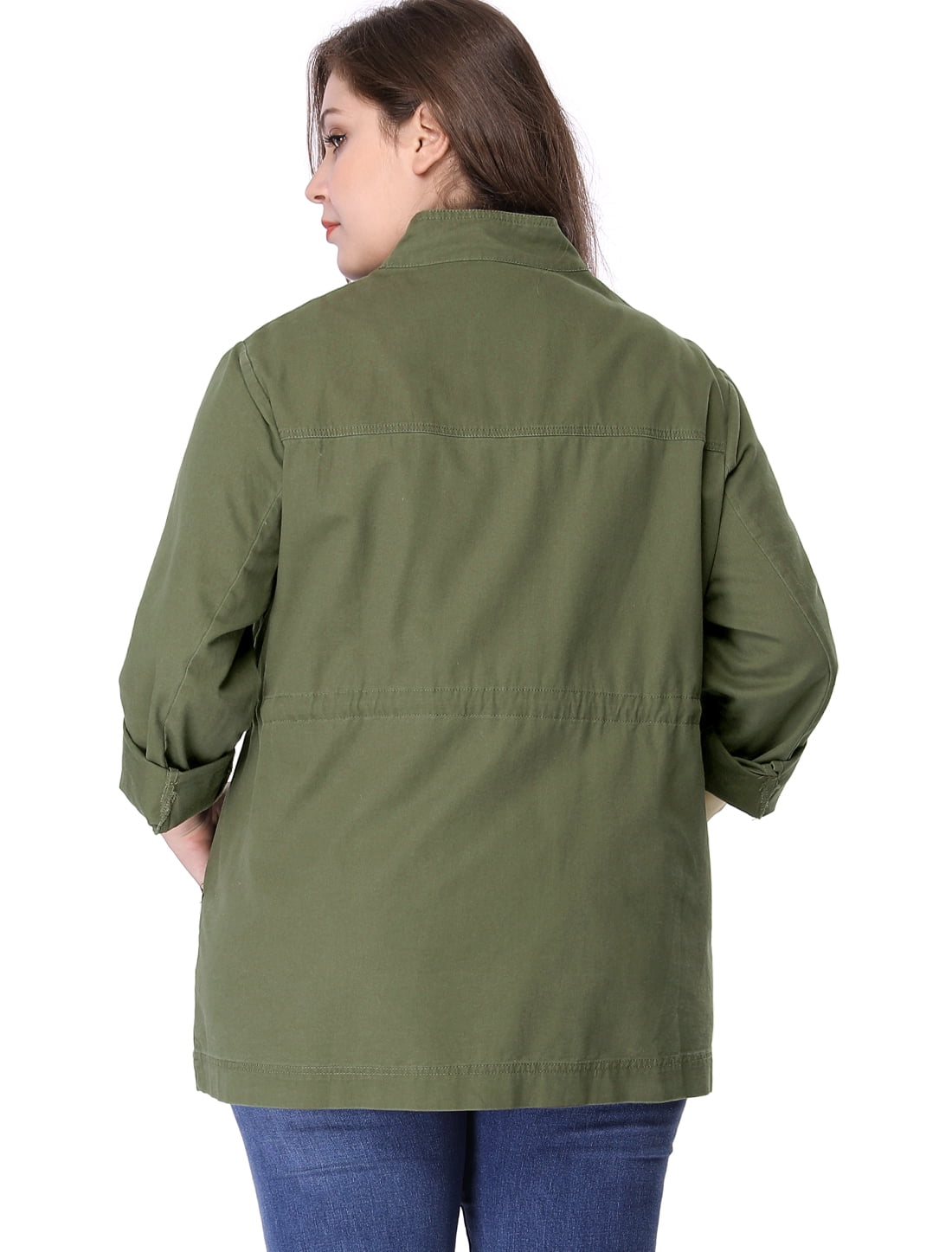 DARING DIVA Women's Plus Size Drawstring Waist Zip-up Utility Jacket 6X Army Green